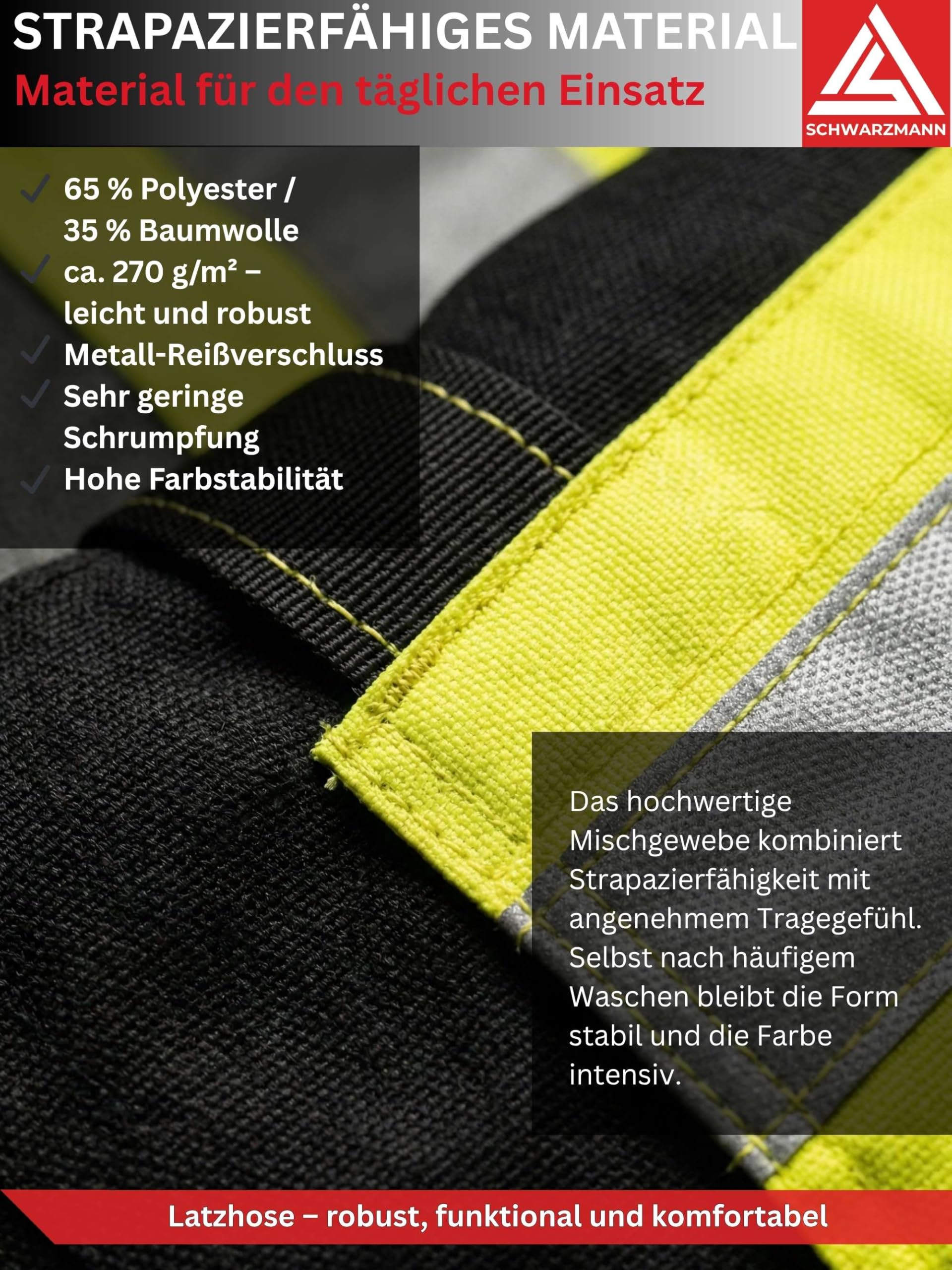 Latzhose Herren Arbeitshose mit 11 Taschen Reflexstreifen und Kniepolstertaschen Arbeitskleidung Männer Warnschutz Arbeitslatzhose Rettungsdienst Hose Straßenbau KfZ Abschleppdienst Handwerk Montage