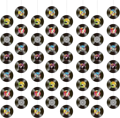 8 unidades de discos de vinilo colgantes, pre-encordados 50s70s80s decoración de fiesta de música retro de disco de vinilo serpentina vintage disco