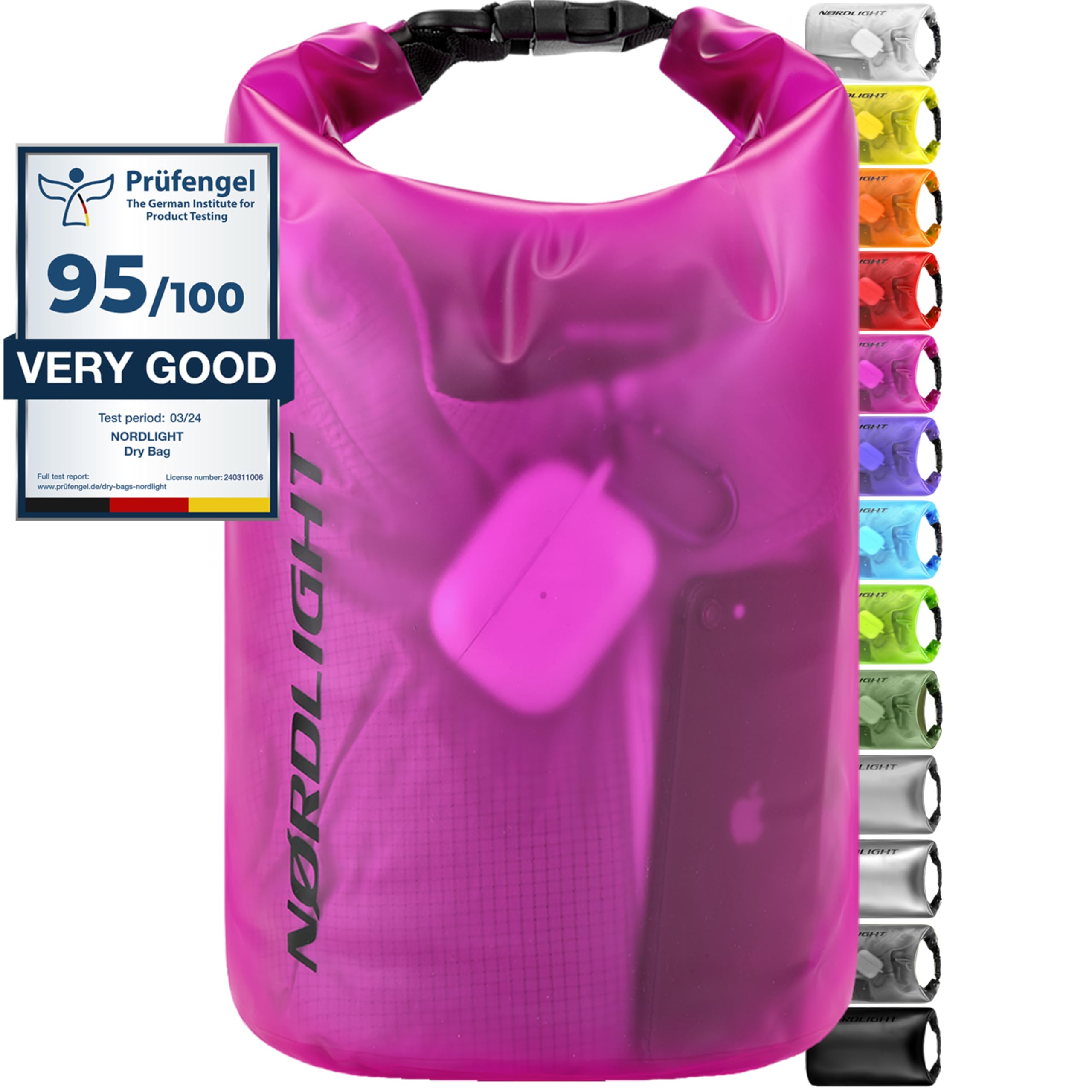 Nordlight Dry Bag e borse impermeabili - zaini impermeabili da 2l, 5l, 10l, 15, 20l, 30l, ccon chiusura a rotolo e tracolla con custodia impermeabile per cellulare e marsupio