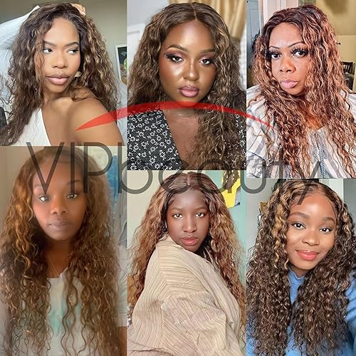 Miniatura 7 de VIPbeauty Wear and Go - Peluca sin pegamento, pelucas de encaje frontal HD con reflejos degradados, pelucas de cabello humano ondulado para mujer,