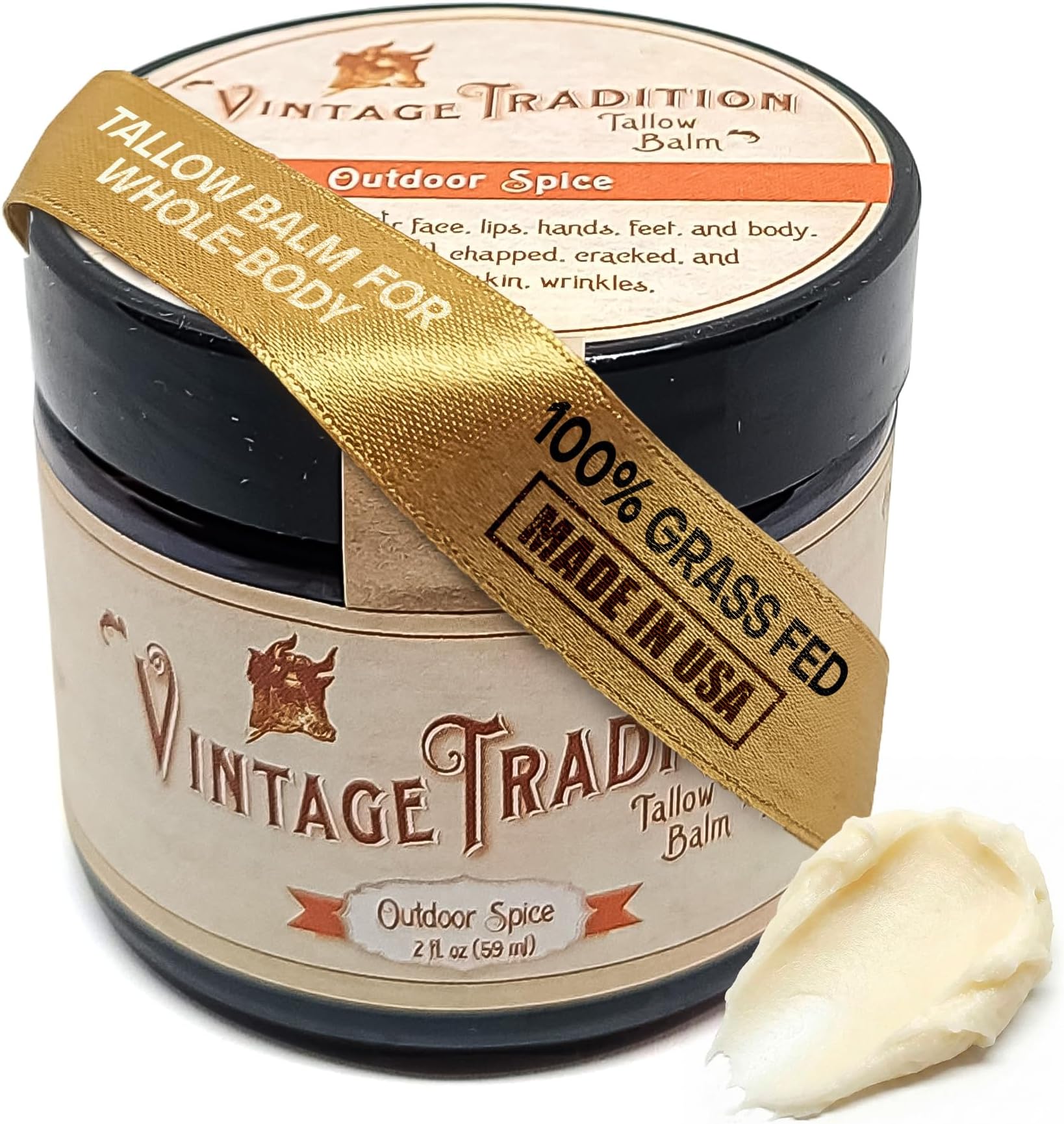 Vintage Tradition Beef Tallow All Purpose Balm – Healing, Hydrating Spice Oils Skin Care Salve Replaces Body Lotion, Hand Cream, More – Essential Oil, Olive Oil, and Grass-Fed Tallow, 2 fl. oz.
