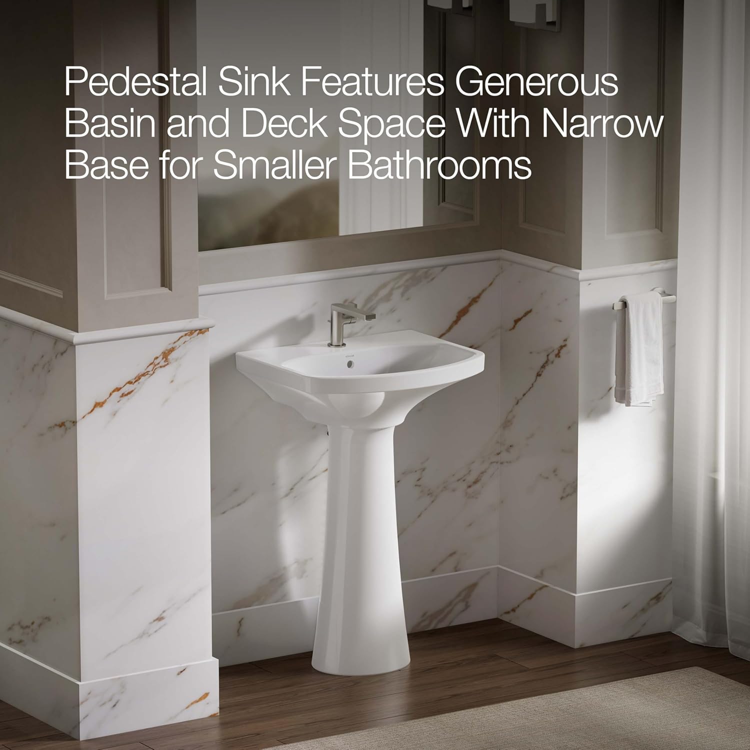 Kohler KOH2362-1-0 Cimarron 22-3//4" Pedestal Lavatory Sink with One Hole Drilled and Overflow White