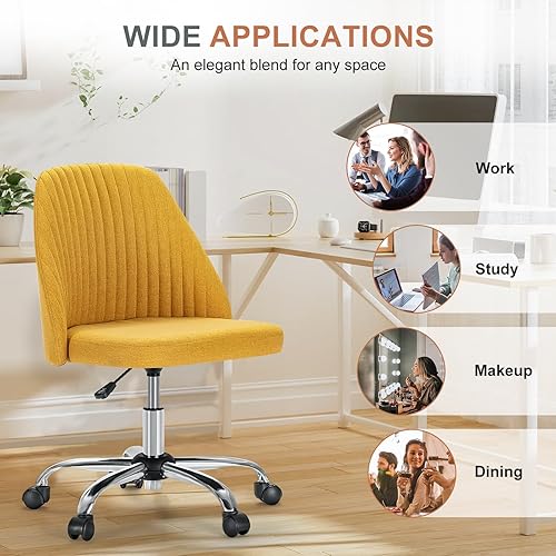 Miniatura 8 de DUMOS Silla de escritorio de oficina, modernas y bonitas sillas giratorias con ruedas, cómodo asiento trasero sin brazos para el hogar, dormitorios,
