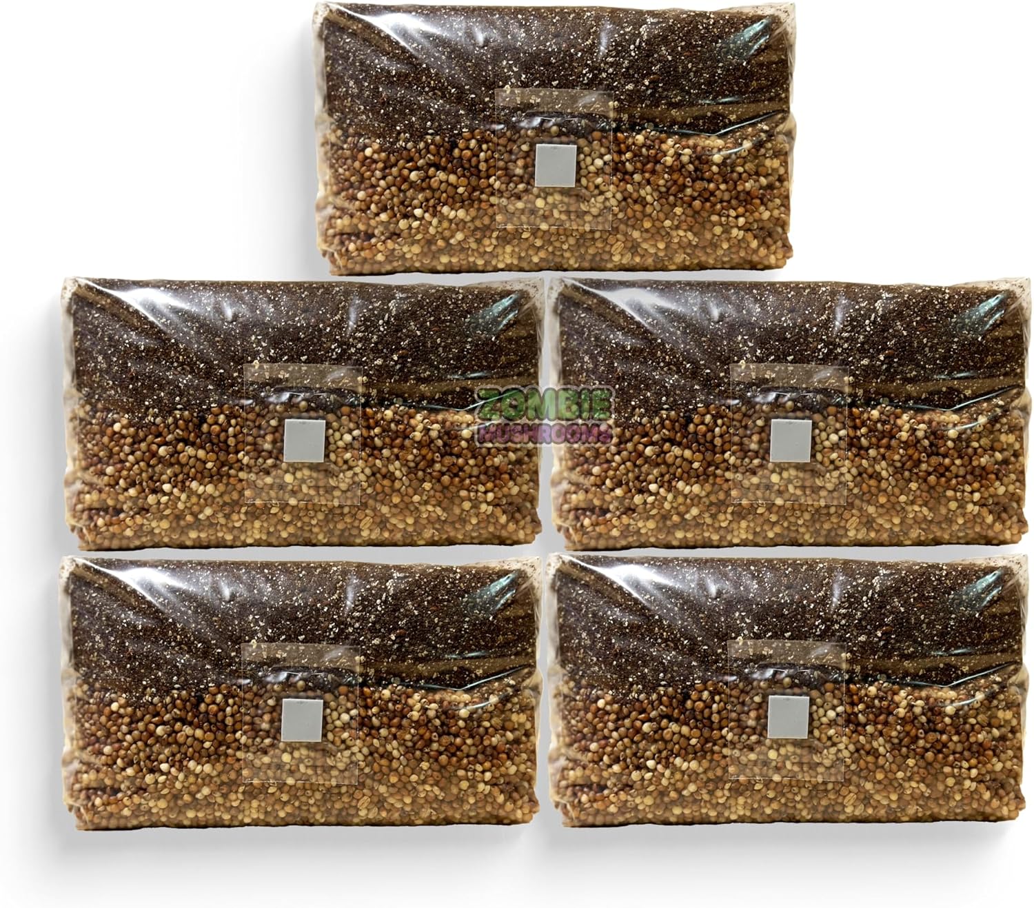 All in One Mushroom Grow Bag, 5lb Mega Bag,Sterilized Grain and CVG Substrate, Mushroom Grow Kit, Grow Mushrooms at Home, Growing Bag with Injection Port, Bring Your Own Spores (5)