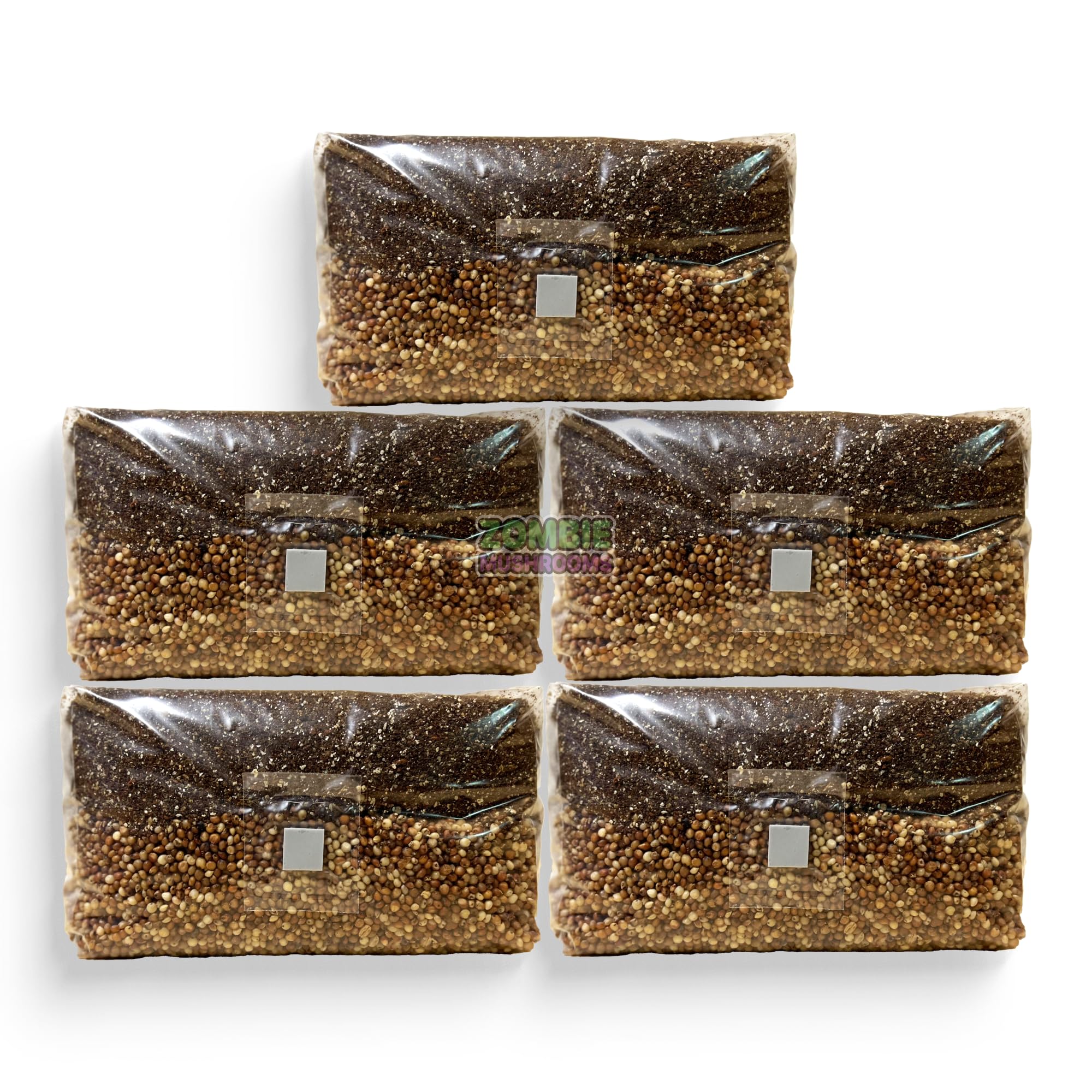 All‑in‑One Mushroom Grow Bag Kit – Sterilized Grain & CVG Substrate with Self‑Healing Injection Port – Beginner‑Friendly Mushroom Growing Kit to Grow Mushrooms at Home, 5 lb Mega Bag (5 Bags)