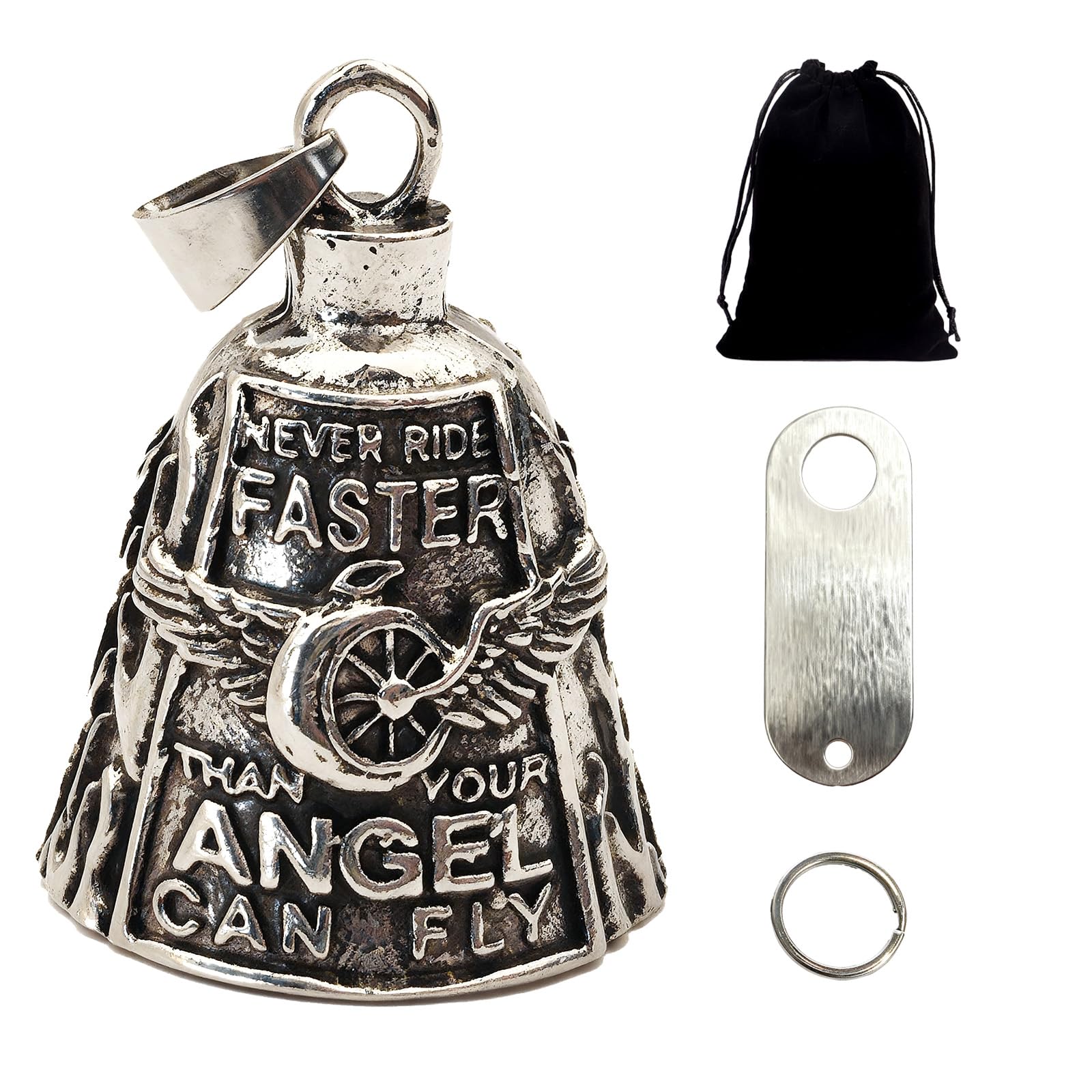 WanderGo Guardian Bell Biker Bell Reitglocke Motorrad Glöckchen mit Schlüsselanhänger und Ring, Biker Glücksglocke mit Beutel