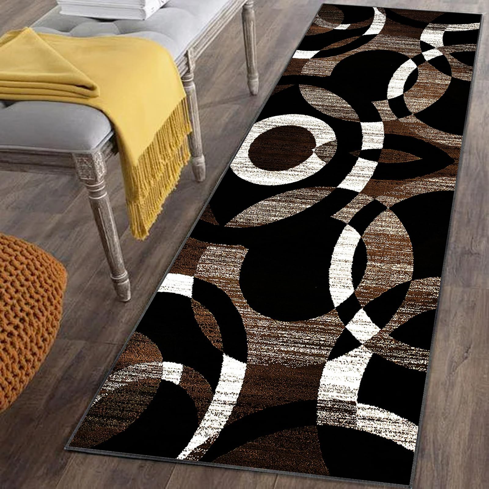 Alfombra de habitación pelo corto negro lavable de 90 x 180 cm con base de seguridad estable