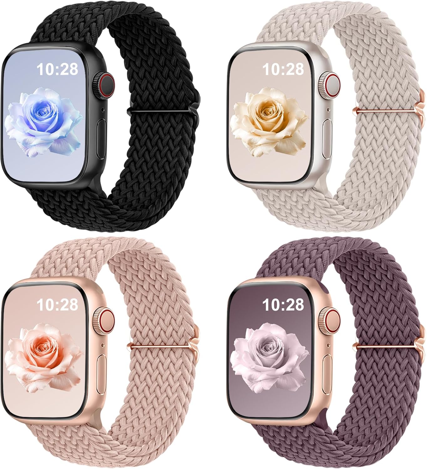 DaQin 4 Pack Braided Stretchy Solo Loop for Apple Watch Bands Women Men 40mm 41mm 42mm 44mm 45mm 46mm 49mm 38mm, Soft Nylon Elastic Sport Strap for iWatch Band Series 11 10 9 8 7 6 5 4 3 2 1 SE Ultra