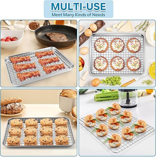Miniatura 6 de TeamFar Bandeja para hornear con estante, 12.5 x 10 x 1 pulgadas, tostadora de acero inoxidable con rejilla para hornear, asar, enfriar, saludable y