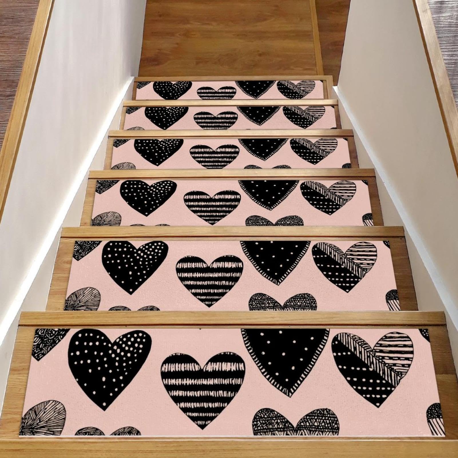 Tapis d'escalier antidérapants lavables et sécurisés à motif cœurs