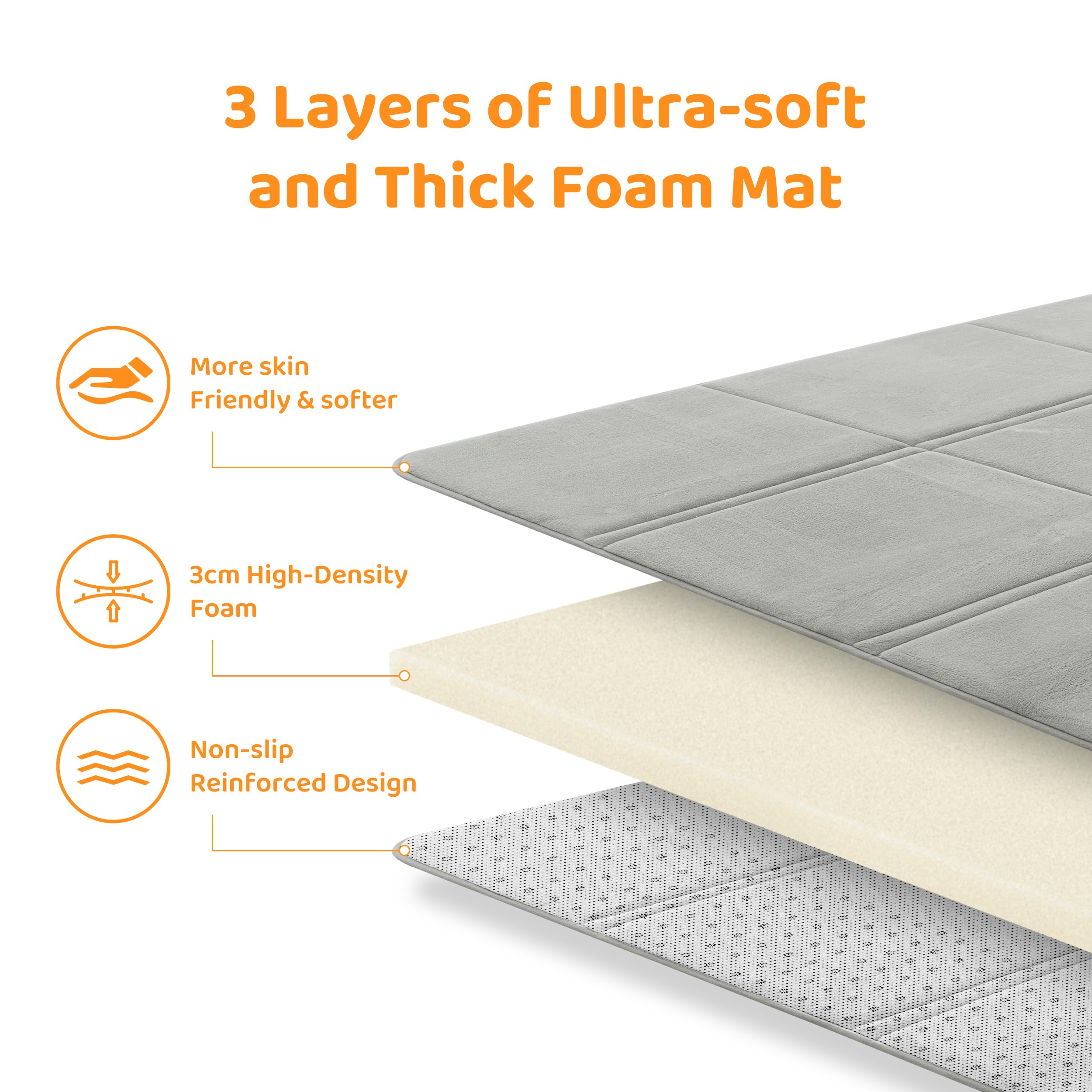 BYBYME 3cm Thick Baby Play Mat for Floor, 80 * 150cm Foldable Playpen Mat with Non-Slip Backing for Infant, Kids and Toddler Crawling, and Perfect Carpets for Yoga, Exercise, Grey - 5