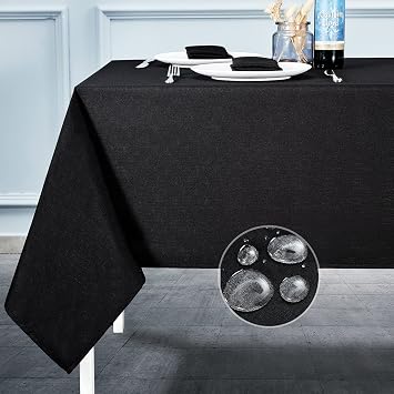 Mebakuk Rectangle Table Cloth Linen Farmhouse Tablecloth Waterproof Anti-Shrink Soft and Wrinkle Resistant Decorative Fabric Table Cover for Kitchen Black, 52" x 70" 4-6 Seats