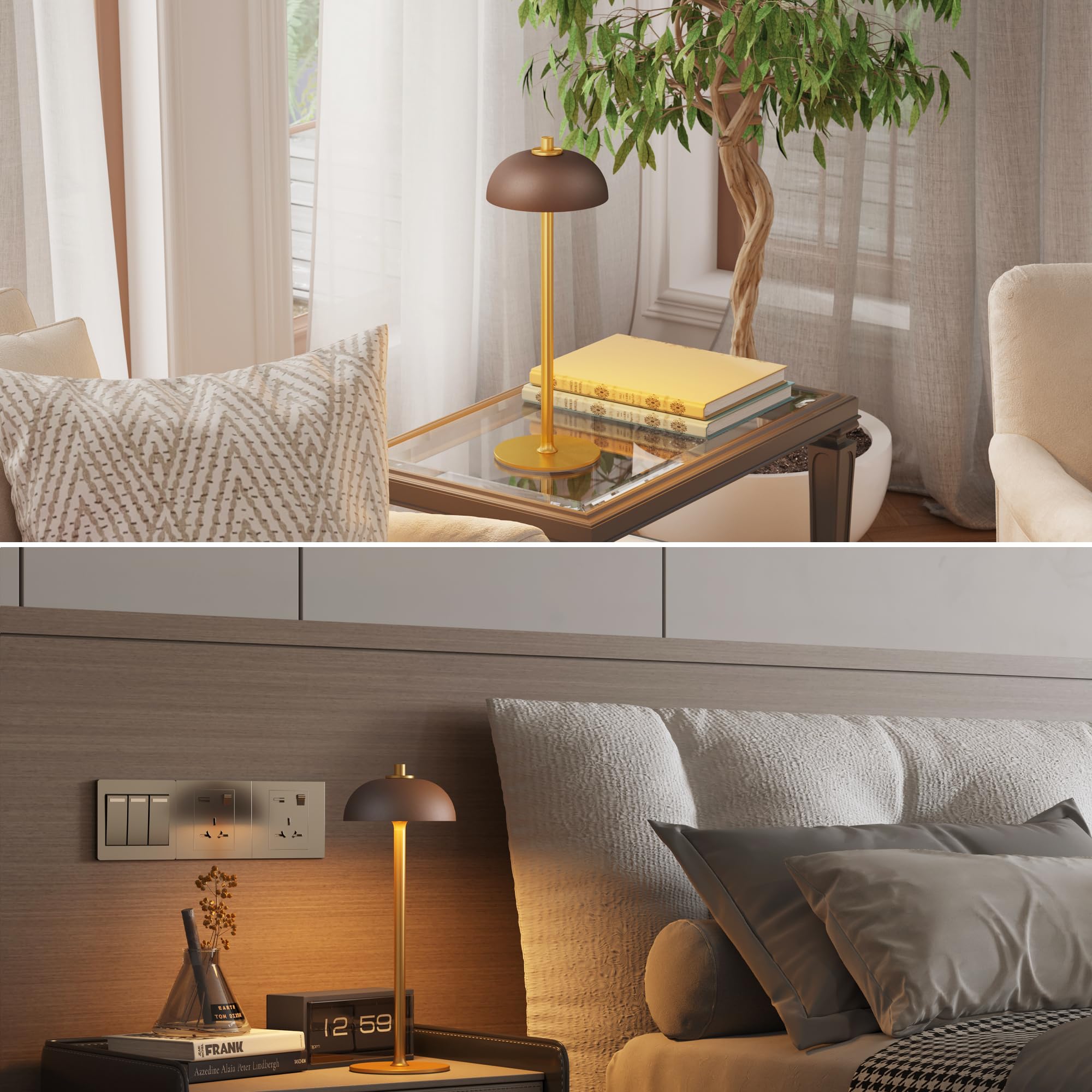 Wiederaufladbare kabellose Tischlampe – 5000 mAh batteriebetriebene Lampe, 3 Farben stufenlose Dimmung LED-Tischleuchte für den Innen- und Außenbereich – perfekt für Abendessen, Terrasse, Café