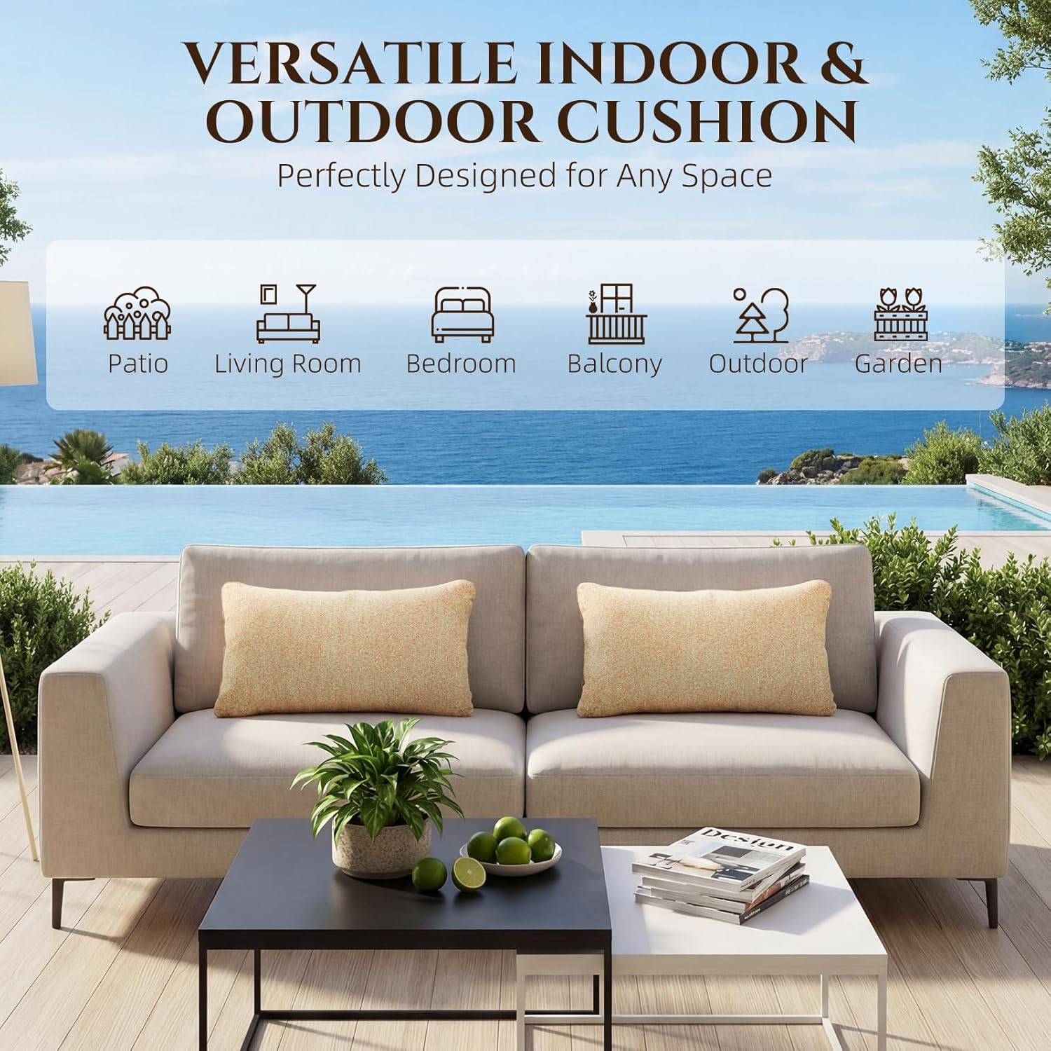 Outdoor Lumbar Pillow Set of 2 with Inserts, Outdoor Throw Pillow Water Resistant for Patio Furniture, 12x20 Inch Outdoor Pillows with Removable Zipper Cover