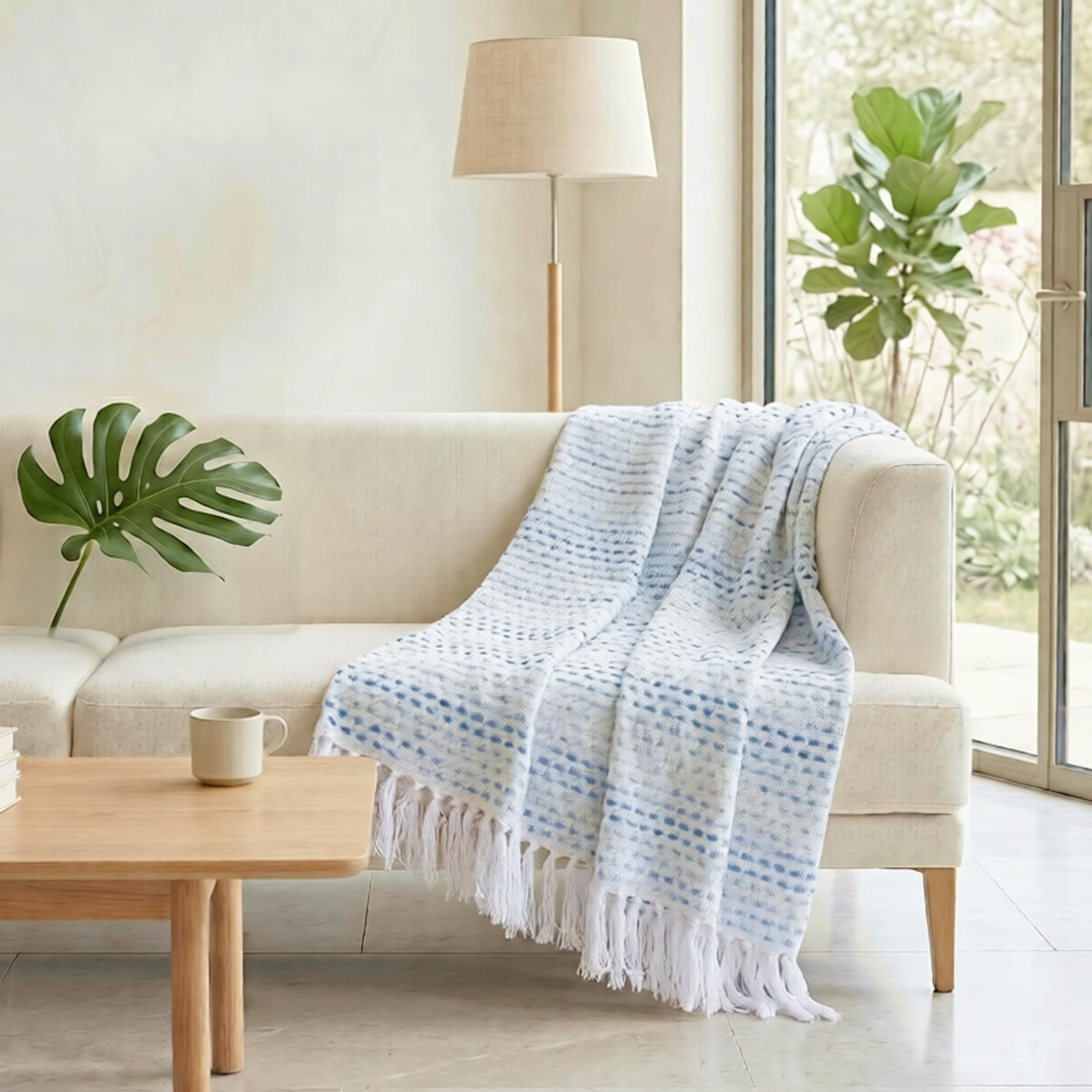 SAJAVAT HOME Hand-Knitted Pure Cotton 3 Seater Sofa Throw | 80x52 Inches/204x132 Cm | Blue Multi Throw for Sofa, Bed, Chair & Travel - Ideal for All Season | Pack of 1-image-40