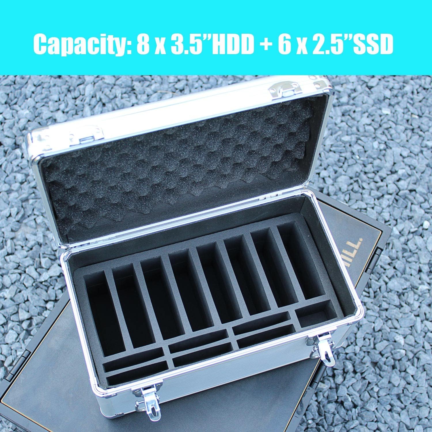 GLOTRENDS B86 14-Slot Storage Box for 2.5/3.5 Inch Internal Hard Disk, Portable Design for Carrying and Transportation, IP65 Water Resistant, HDD Organizer and Protective Box