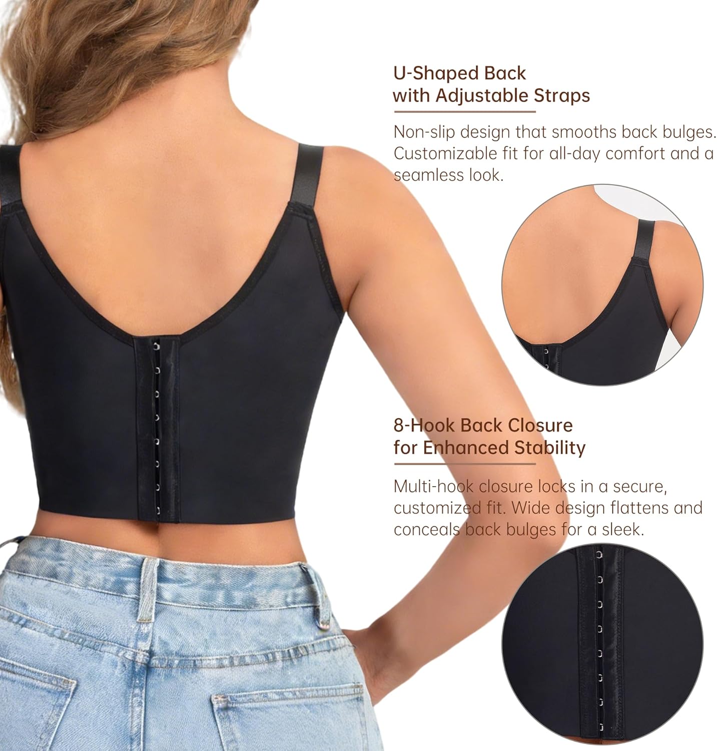 Women's Push-Up Deep V Bra Seamless Comfort Steel Boned Support Longline Lace Adjustable Straps for Everyday Wear