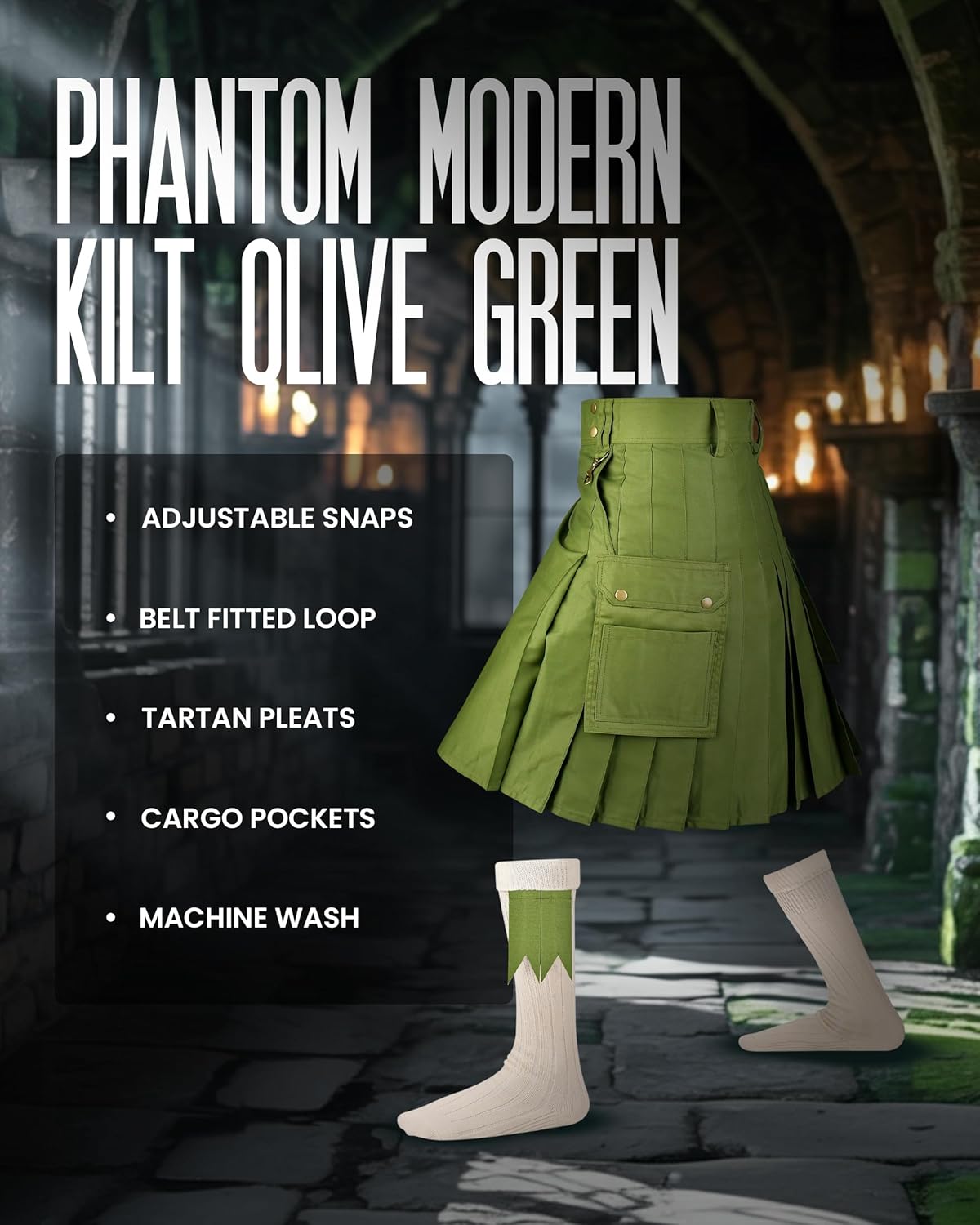 Mens Kilt Scottish Phantom utility kilts for men Traditional Highland Costume Kilts with Cargo Pockets - Image 4