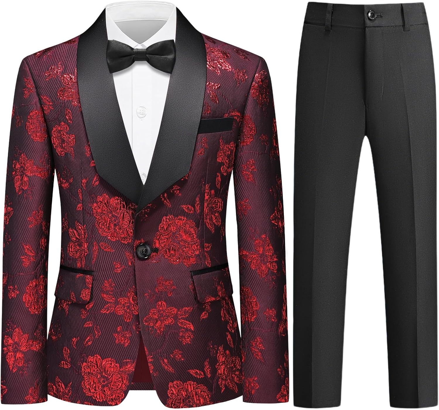 Boy Suit Tuxedo 3 Piece Regular Fit Floral Pattern Blazer Jacket Waistcoat Pants Men Suit Set for Wedding