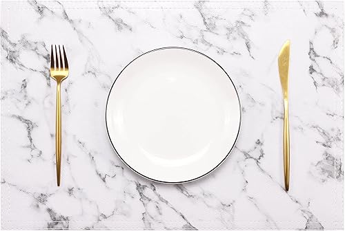 Juego de 6 manteles individuales de piel sintética de mármol, fáciles de limpiar, resistentes al calor y a las manchas, para mesa de comedor,