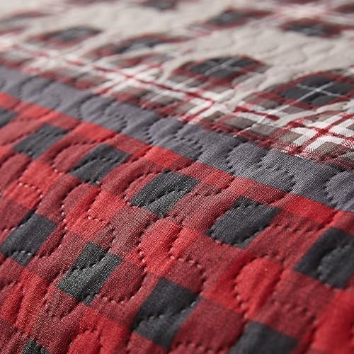 Miniatura 4 de Juego de edredón rústico tamaño King de 3 piezas, edredón ligero del oeste con 2 fundas de almohada, colcha temática de oso de retazos para todas