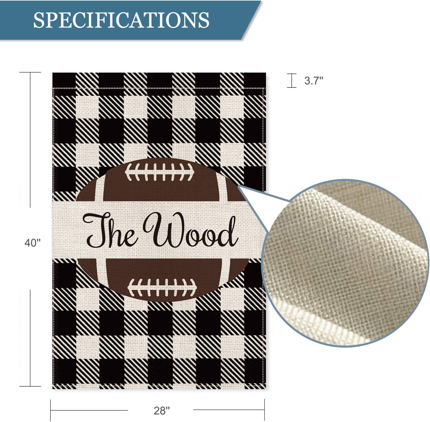 Smile Personalized Football House Flag, Customized Family Name Buffalo Plaid, Double Sided 28 x 40 Inch Rustic Farmhouse Sport Burlap Yard Outdoor Decoration