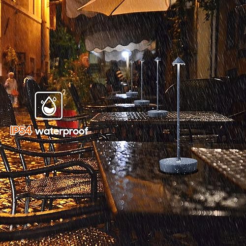 Miniatura 5 de JALVDE Lámpara de mesa inalámbrica con pilas, recargable LED regulable de metal de 6000 mAh, lámpara de escritorio táctil, diseño moderno portátil