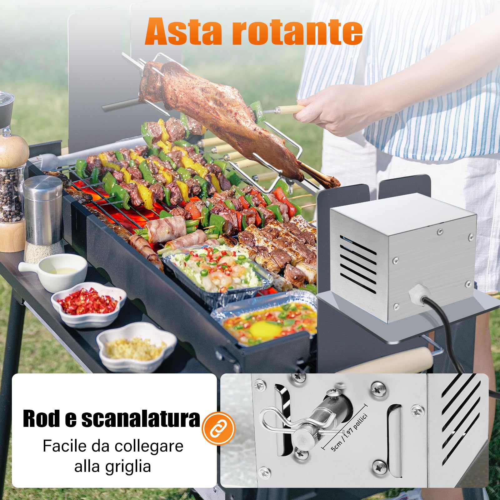 Accessoires de barbecue - Moteur de barbecue 220 V - Moteur tournebroche 25 W - En acier inoxydable - Barre pivotante - Longue durée de vie - Moteur pour cochon de lait - Pour rôtir le porc