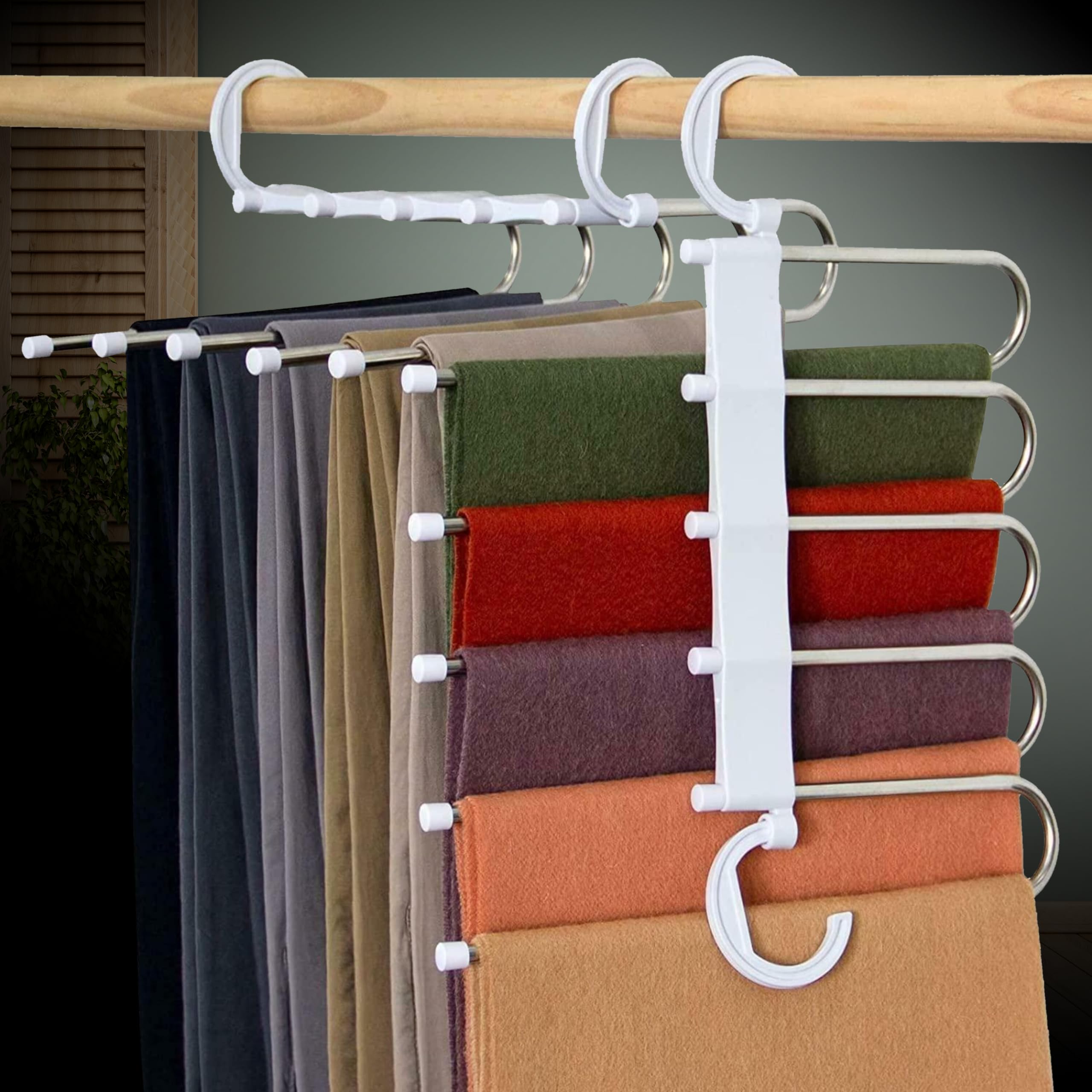 Storite Grucce pieghevoli 5 in 1 in acciaio inossidabile per appendere vestiti multiuso appendiabiti multiuso per pantaloni appendiabiti per guardaroba appendiabiti pieghevole multiuso - bianco