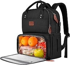 MATEIN Laptop Lunch Backpack, 15.6 Inch Picnic Backpack with Laptop Compartment, Rucksack for Men Women with USB Port, Insulated Cooler Lunch Bag for Camping Travel Business Work, Black