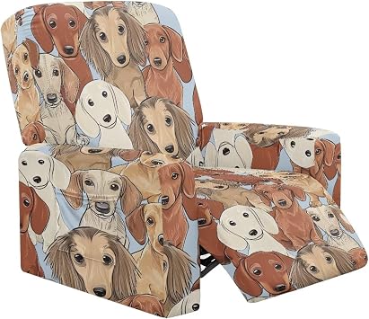 Cute Dog Lazyboy Recliner Chair Covers Cover for Recliner Chair with Foot Rest 1 Cushion Reclining Sofa Stretch Couch Slipcovers for Home Soft with Elastic Prevent Stain Pets Hair