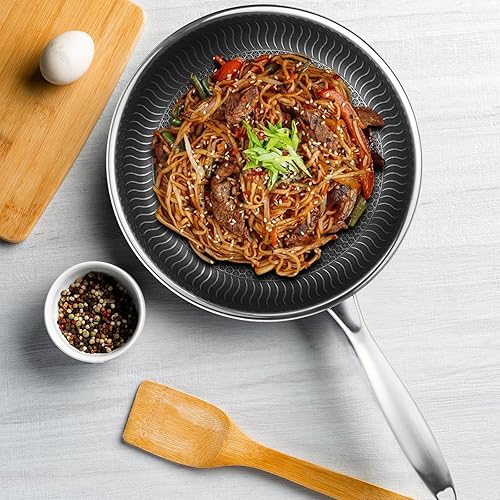 Miniatura 8 de Sartén antiadherente de acero inoxidable de 11 pulgadas con tapa, sartén profesional de panal, mango desmontable, para cocinar, uso en interiores y