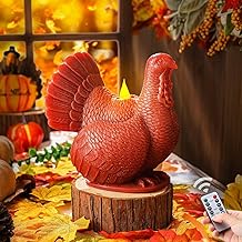 Christmas Flameless Turkey Candle - Real Wax Battery LED Candle with Timer &amp; Remote, Holiday Home Decor for Table Centerpieces, Winter Party &amp; Festive Gift (Reddish Brown)