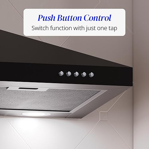 Miniatura 7 de FIREGAS Campana extractora negra de 30 pulgadas, campana extractora de montaje en pared con luces LED, ventilador de escape de 3 velocidades,