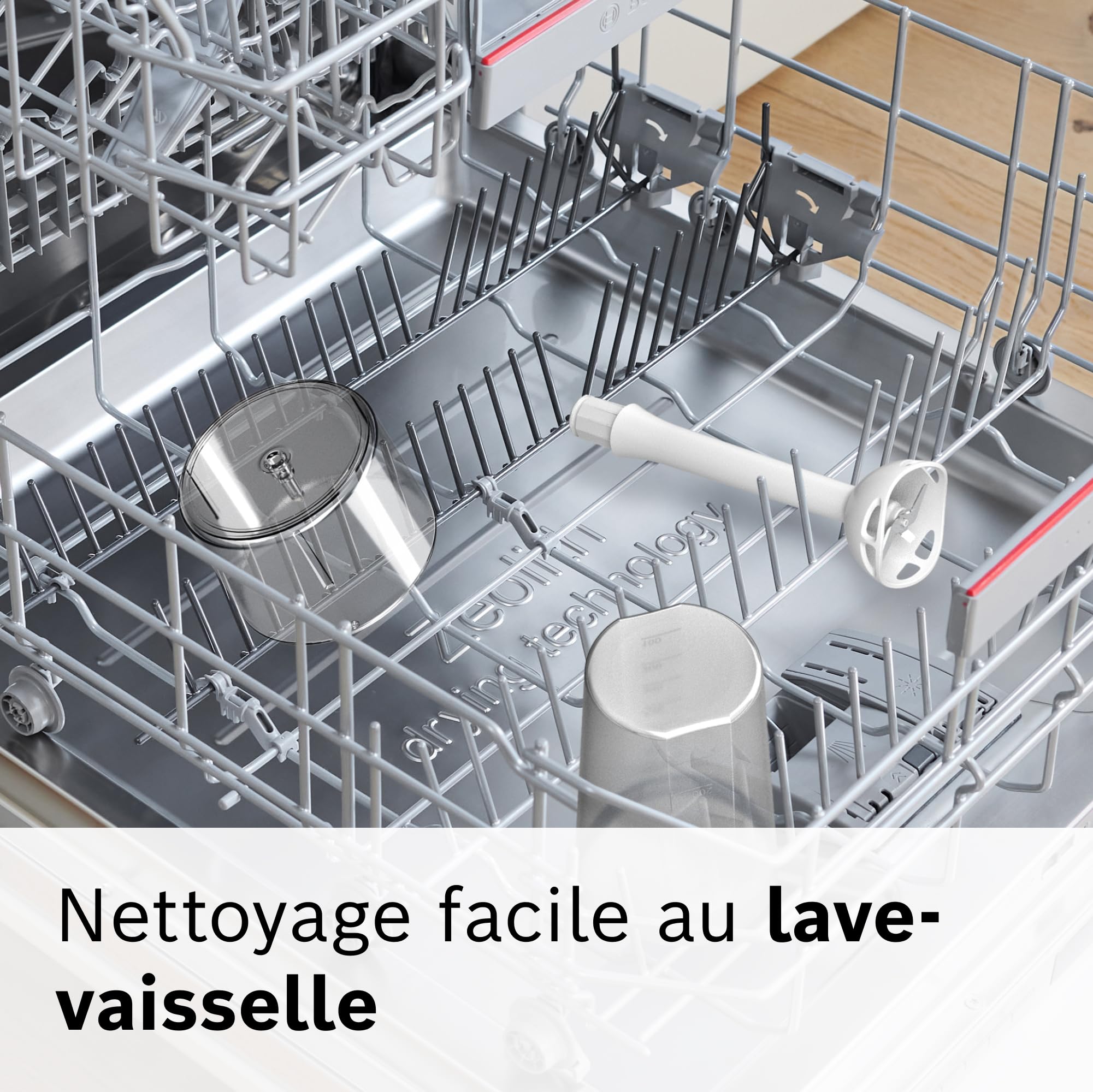 Bosch Mixeur plongeant ErgoMixx, moteur 600 W, 12 vitesses et fonction turbo, hachoir, gobelet doseur, blanc/gris, MSM66020