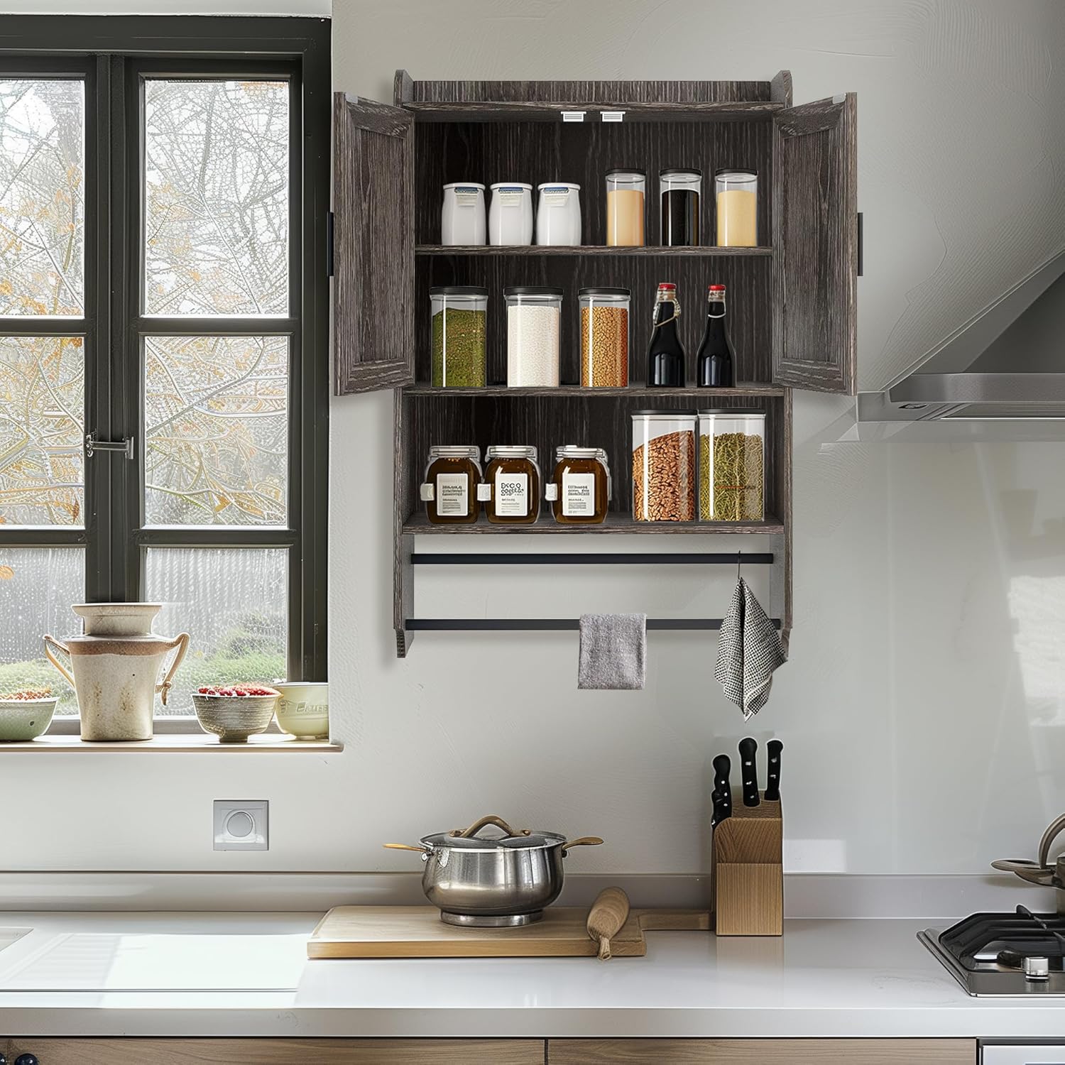 Bathroom Wall Medicine Cabinet over the Toilet Storage Cabinet Wall Mounted with Doors,Adjustable Shelf,Towel Bar and Paper Holder,Medicine Cabinet for Bathroom Rustic Grey Large 22''LX7.5‘’WX32.5‘’H