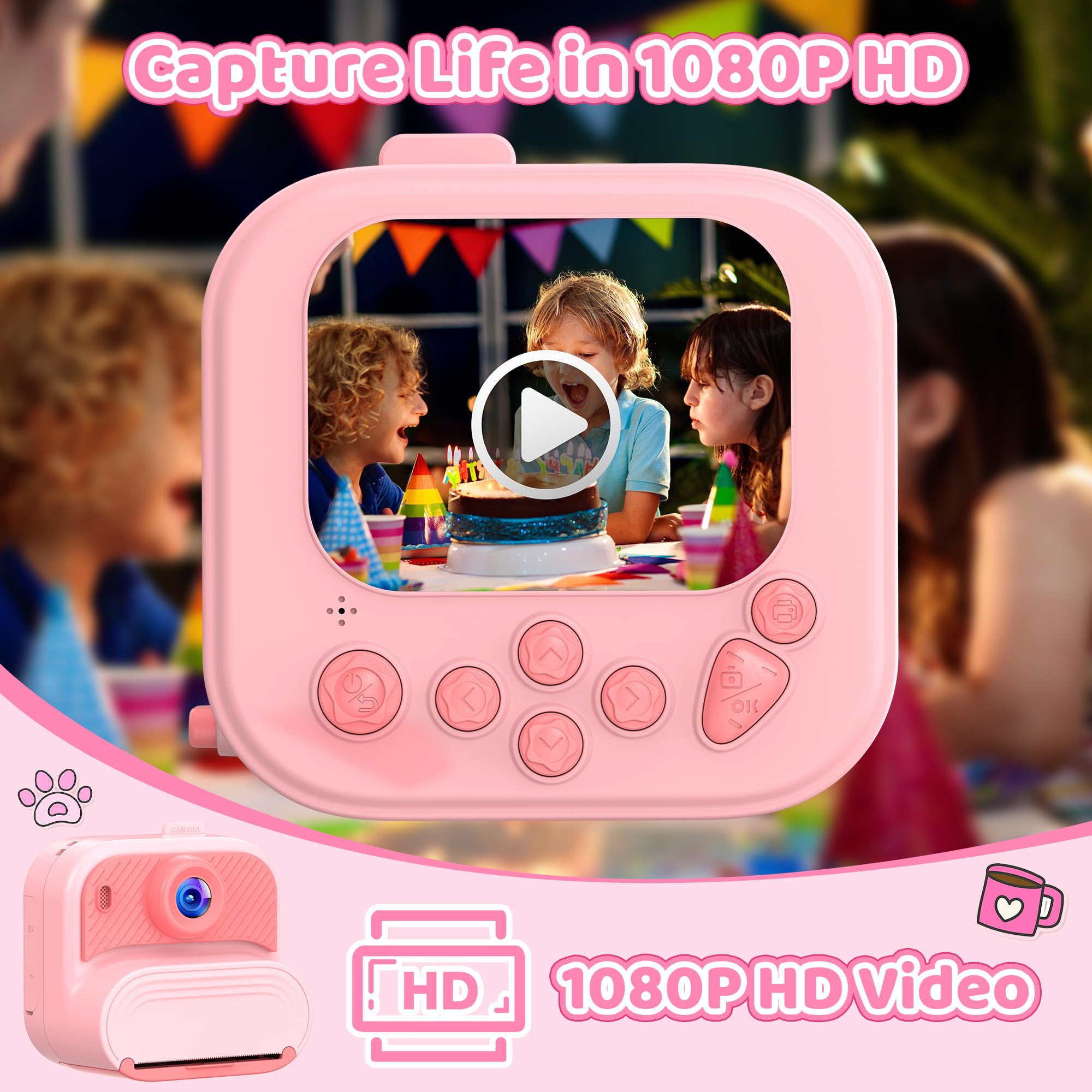 Macchina Fotografica Bambini Istantanea: Giochi Camera per 3 4 5 6 7 8 9 10 11 12 Anni - Regalo Natale per Bambina Gioco Compleanno - Fotocamera Digitale con 32GB Scheda - Idee Instant Fotocamera Rosa