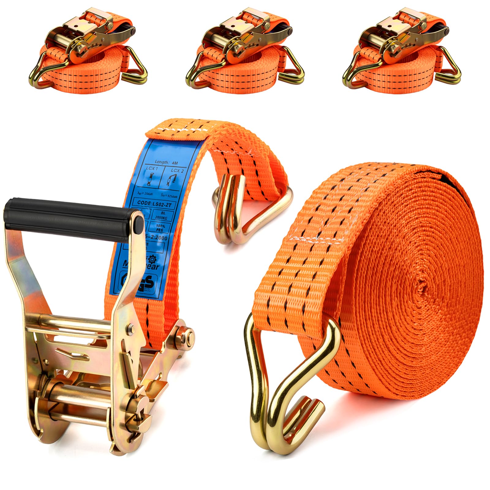4 Pezzi Cinghie a Cricchetto,Resistenti per Carico 2000 kg,Set di Cinghie di Fissaggio da 4m x 38mm,Cinghie Fissaggio con Cricchetto,per il Fissaggio di Camion e il Raggruppamento di Merci