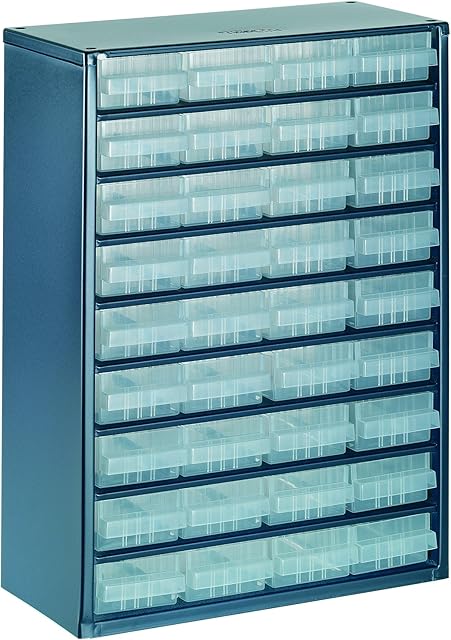 Raaco 936-01 36 Drawer Metal Cabinet RAA137461, Blue/Transparent