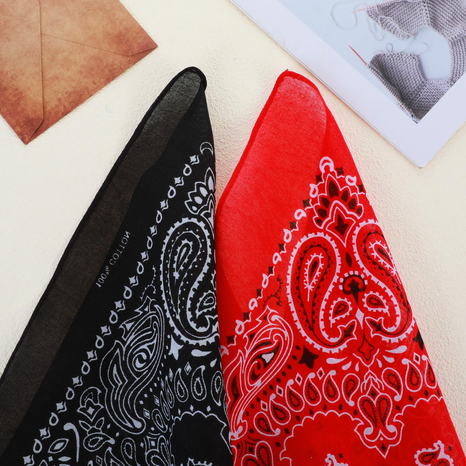 Yuanout 2 bandany Paisley, 100% bawełna, metoda samochodowa lub modna, uniwersalne bandany dla mężczyzn i kobiet, czarny i czerwony, L