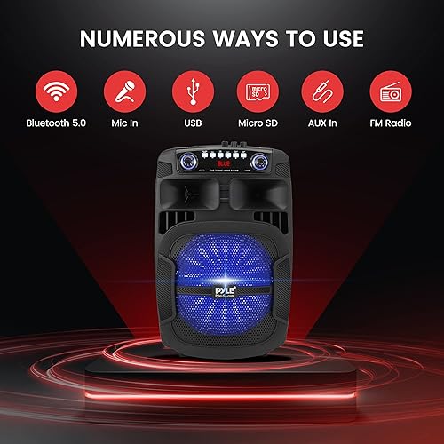 Miniatura 3 de Pyle Sistema de altavoces PA Bluetooth portátil – 800 W 12 pulgadas altavoz exterior con luces de fiesta integradas – Lector de tarjetas USB/SD,