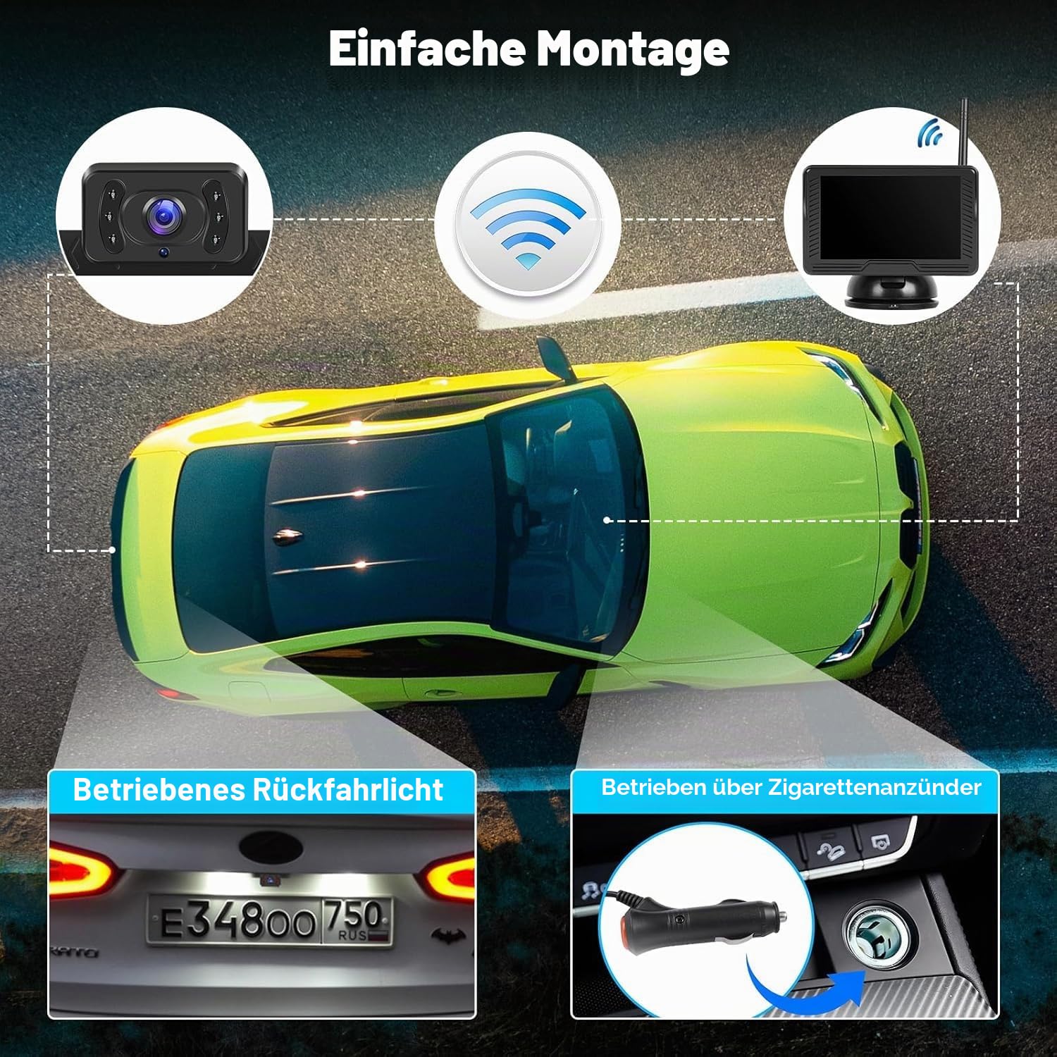 Wireless Digitales drahtloses Rückfahrkamera Kit mit 4,3" IPS-Bildschirm Nachtsicht IP69 wasserdichte Rückfahrkamera mit Weitwinkel für Vans, Trucks, Camping Cars, RVs