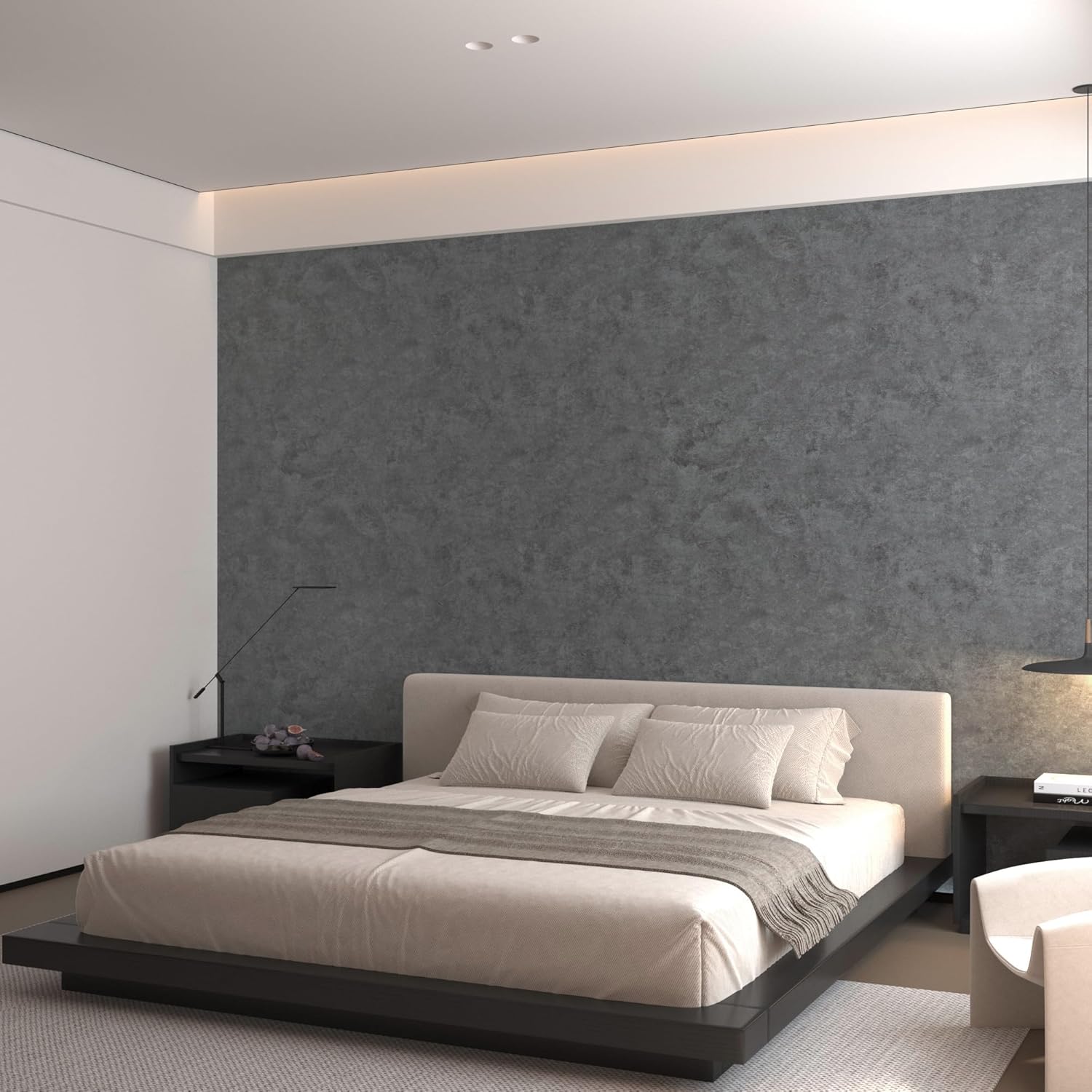 31"×354" Big Roll Large Size Dark Blue Grey Concrete Wallpaper Peel and Stick Wide Thick Glossy Adhesive Gray Concrete Cement Contact Paper Vinyl Wall Sticker for Bedroom Living Room Gym Walls