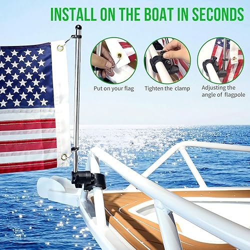 Miniatura 4 de Bastón de púlpito de barco de acero inoxidable para montaje en riel (78" - 1-14"), asta de bandera marina de yate de barco (1 unidad)