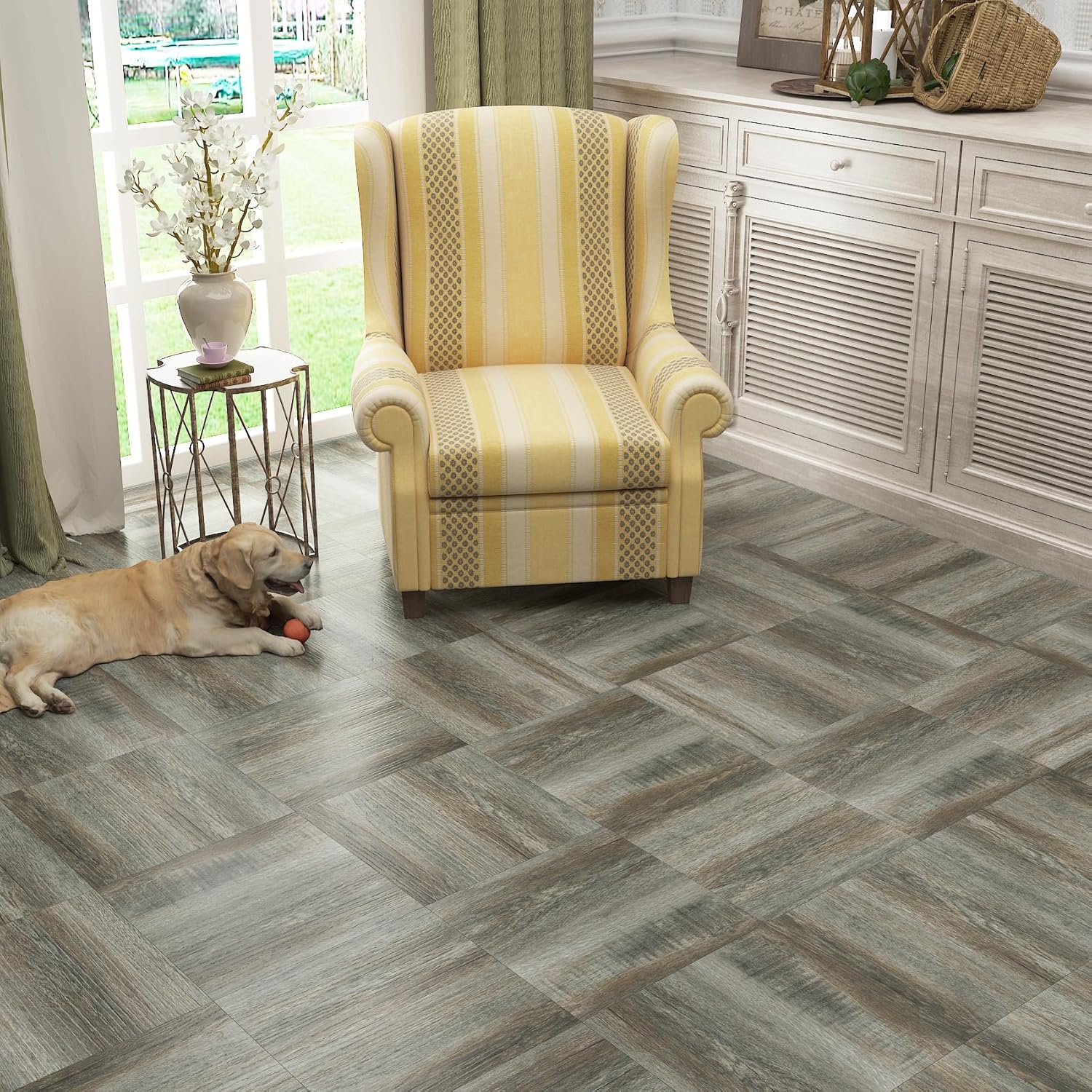 decotalk 30PCS 29 Sq.ft Peel and Stick Floor Tiles Grey Vinyl Wood Flooring Planks, Wood Flooring Adhesive Bathroom Floor Tile Peel and Stick Waterproof Grey Woods Grain Tile Laminate Flooring