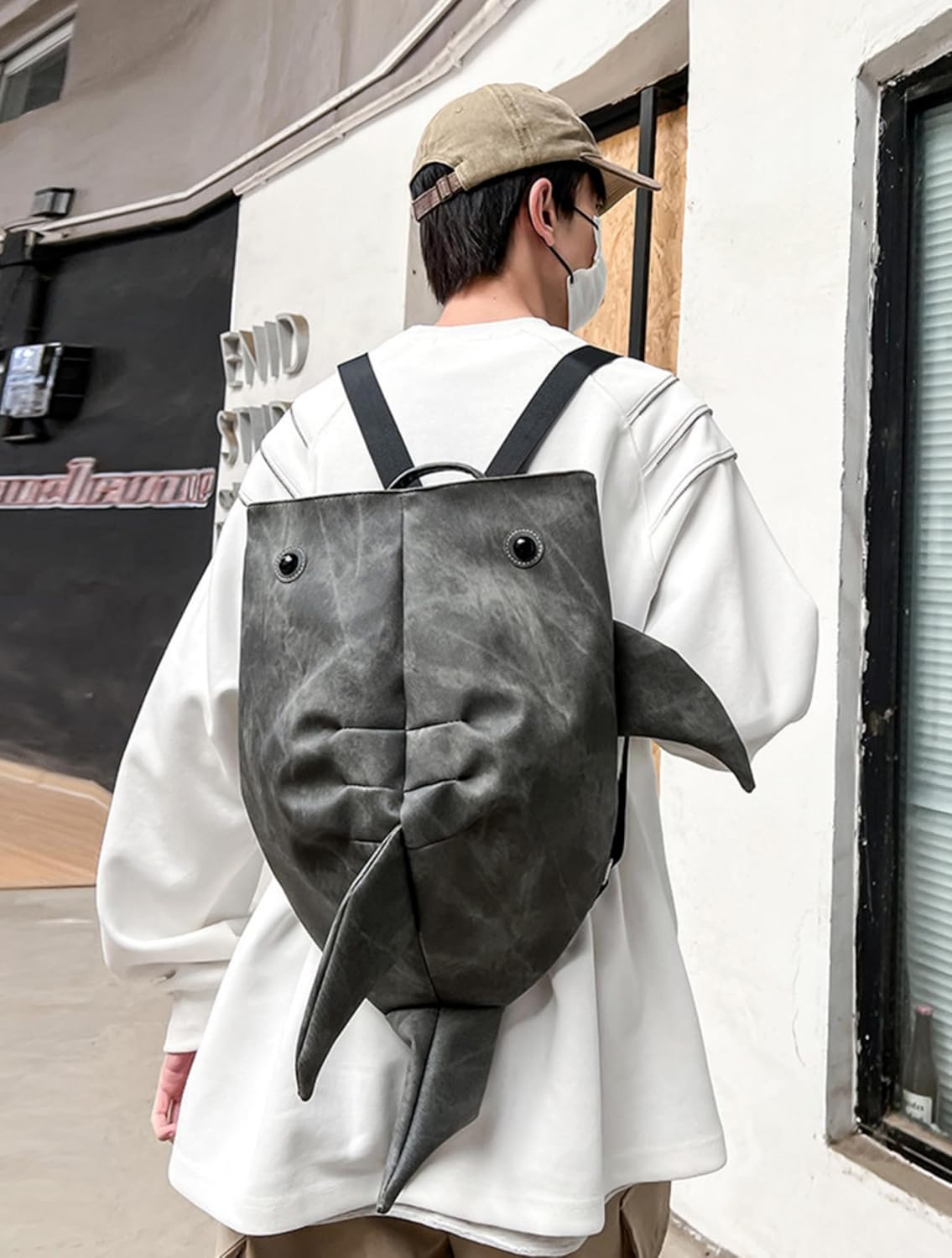 Shark Backpack, Creative 3D Shark Daypack with USB Port, Laptop Knapsack for Hiking, Travel, Shark Shoulder Bag (Dark Grey)