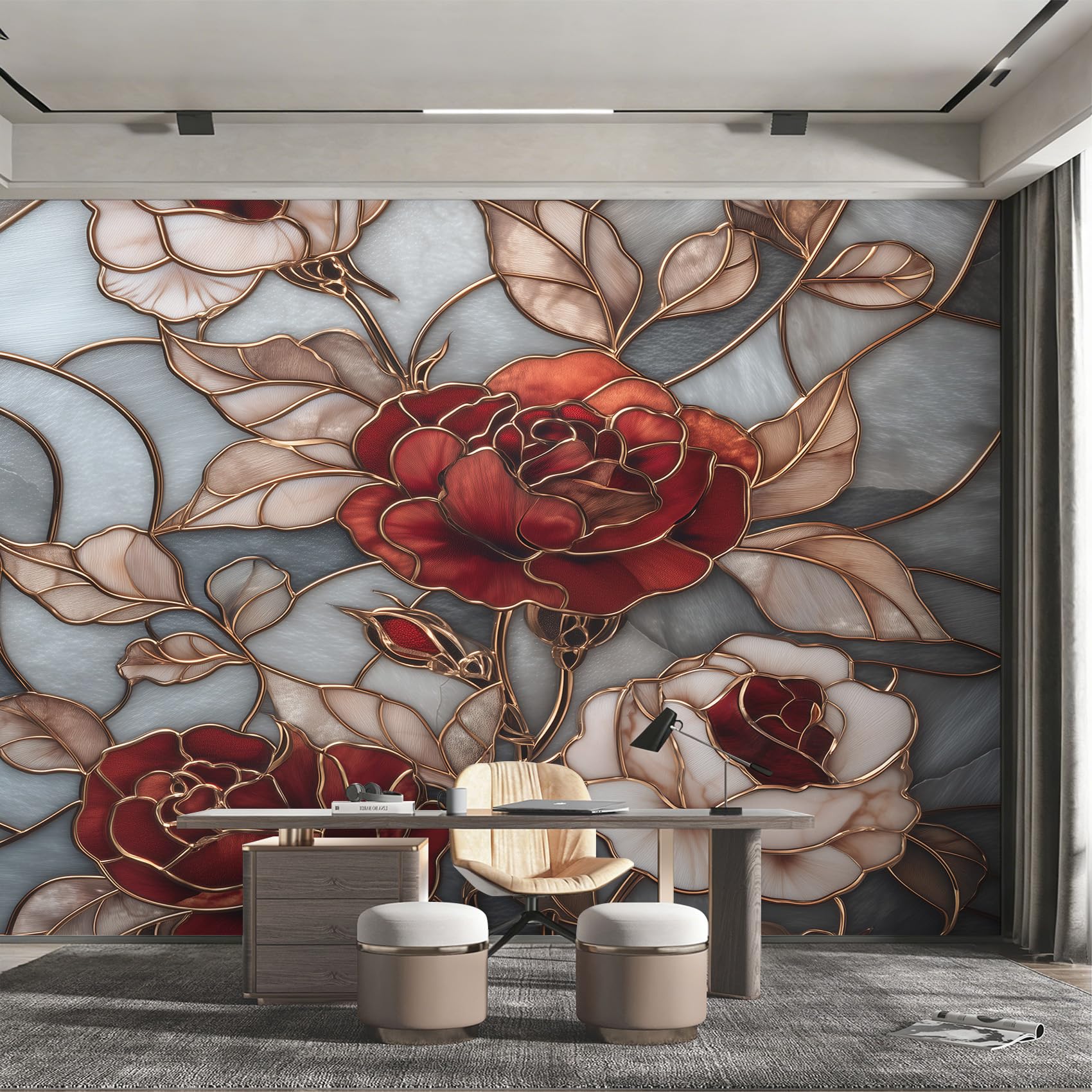 Papier peint panoramique floral pour masquer un grand mur