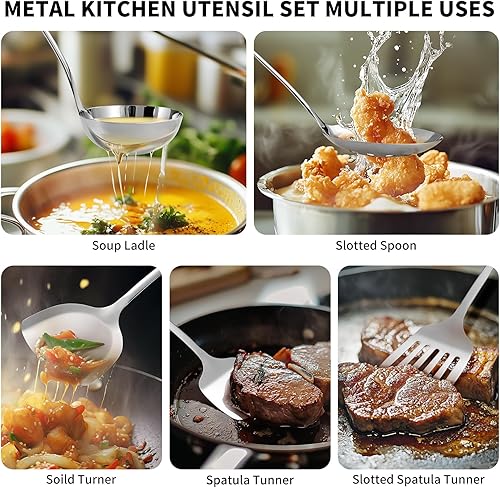 Miniatura 4 de Juego de utensilios de cocina de acero inoxidable 304, 10 piezas de utensilios de cocina de metal, utensilios de cocina pulidos con espejo, juego de