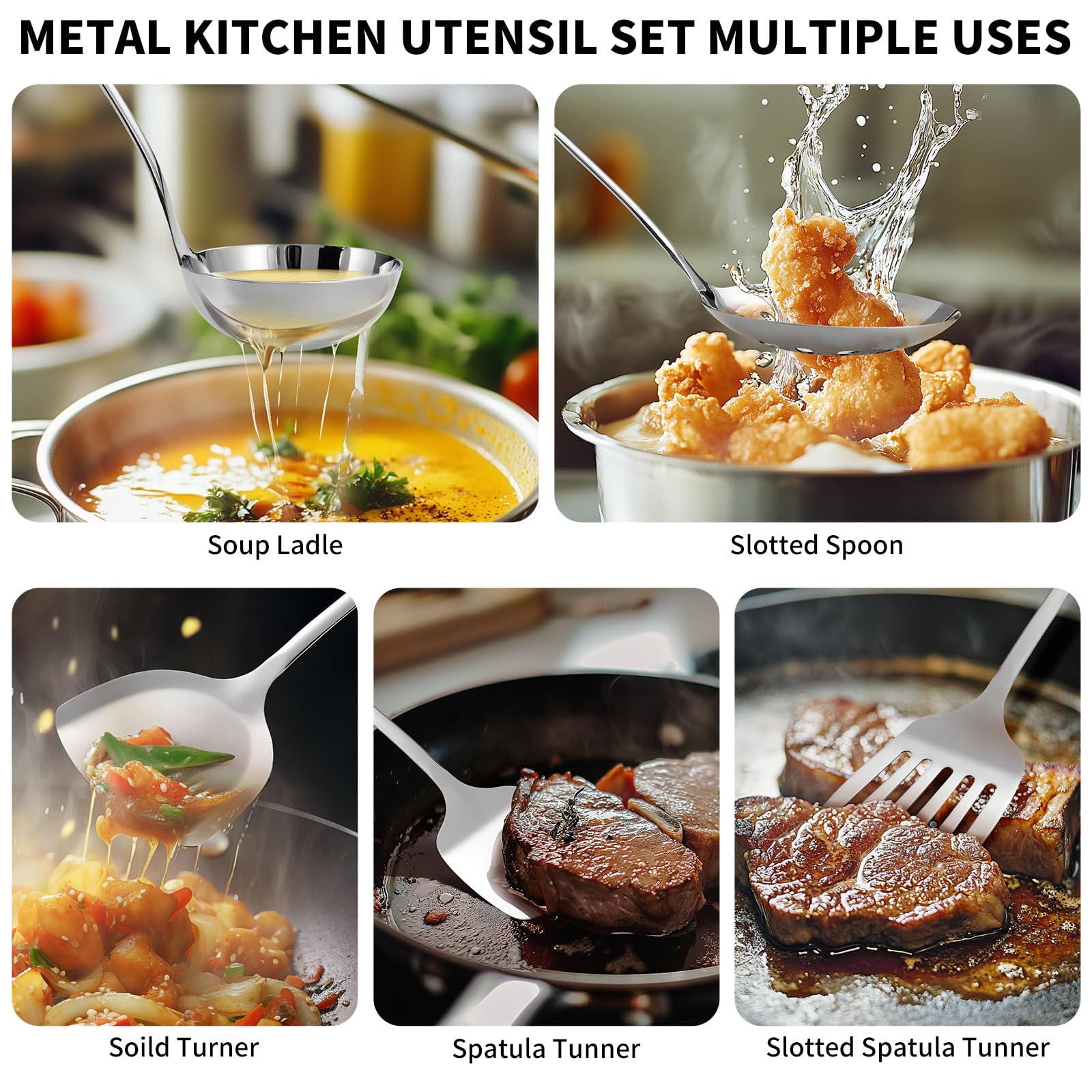 Juego de utensilios de cocina de acero inoxidable 304, 10 piezas de utensilios de cocina de metal, juego de utensilios de cocina y utensilios de cocina pulidos con espejo, apto para lavavajillas