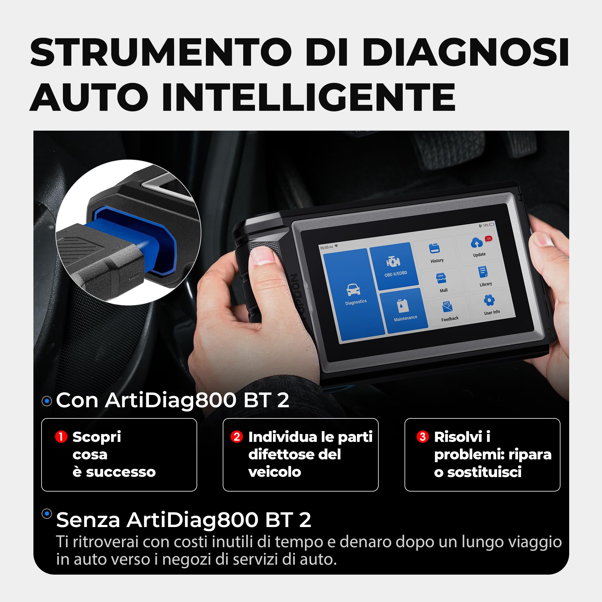 TOPDON ArtiDiag800BT 2 OBD2 Bluetooth Dispositivo diagnostico con tutte le diagnosi di sistema e 28 funzioni di servizio, Controllo Bidirezionale/Test Attivo, 2 Anni di Aggiornamenti Gratuiti